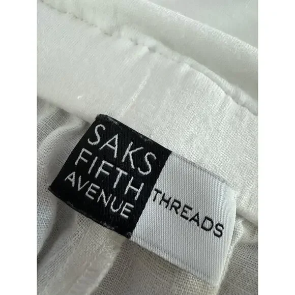 Saks Fifth Avenue Linen Pants Womens M/L White Yoga Elastic Waistband Wide Leg - Picture 6 of 11